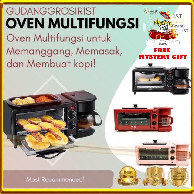 Regashi Breakfast Machine Oven Elektrik MULTIFUNGSI 3 IN 1 Pemanggang Pizza Kue Roti Cake Mesin