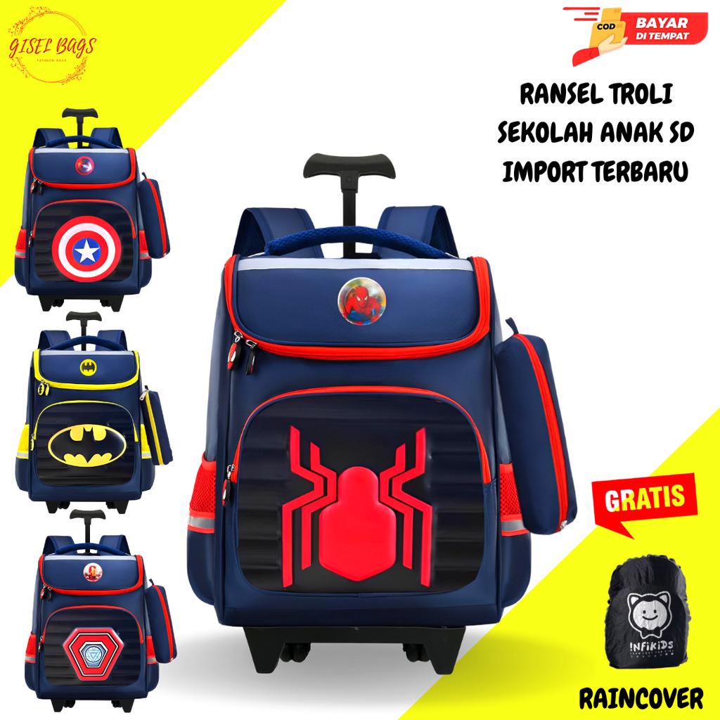 GSB Tas Troli Anak Laki Laki Karakter Batman Gratis Bonus - Ransel Anak Laki-laki - Ransel Troli Anak SD