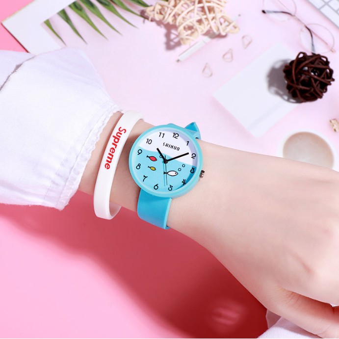 ✅COD [BBS] Jam Tangan Quartz Analog Korea Strap Silikon Warna Permen untuk Wanita / Jam Tangan Motif