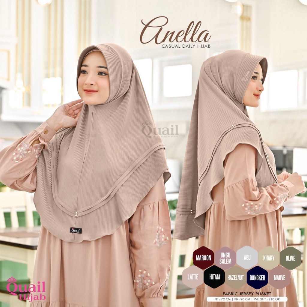 ANELLA Casual Daily HIjab plisket Quail Hijab ORI bahan jersey