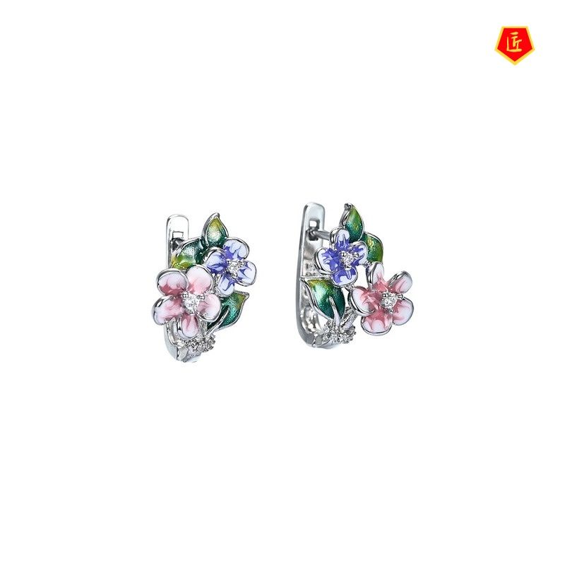 [Ready Stock]Flower Enamel Earrings Ring Set Elegant Necklace