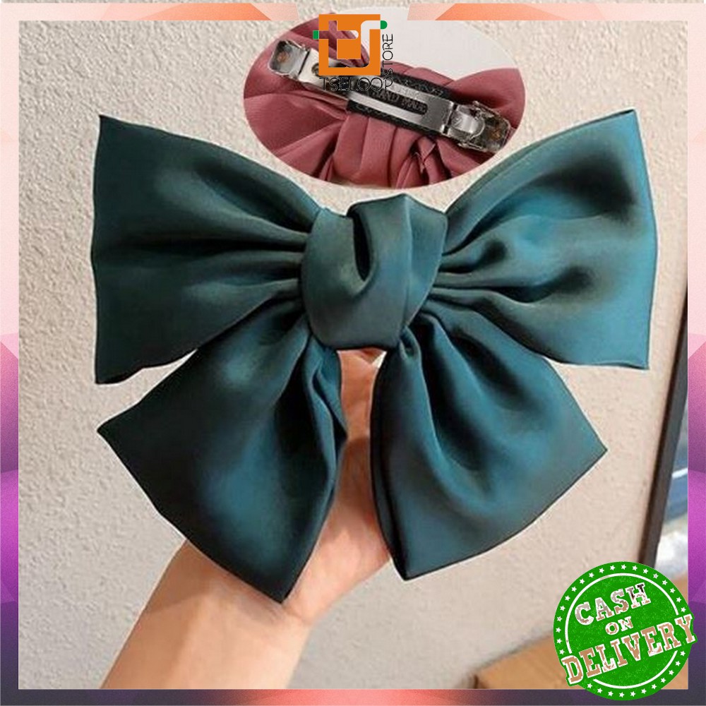 OFM-C160 Ikat Rambut Pita Besar Kuncir Rambut Hairband Aksesoris Wanita Kunciran Rambut Korea Style-JEPIT HIJAU EMERALD