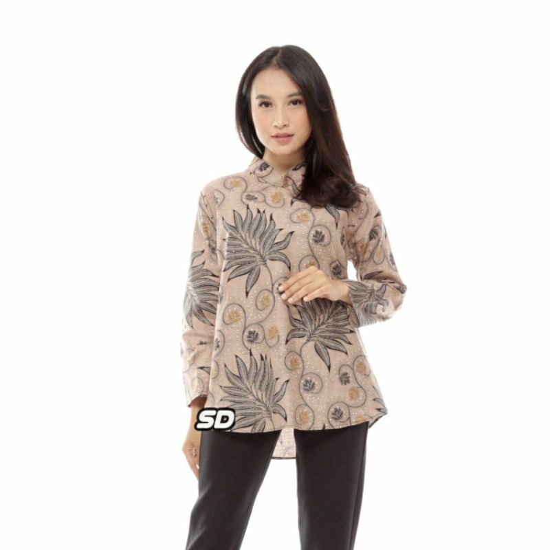 tey-17 Batik wanita ASJ SA HRB026 Kenongo Kemeja Tosca Pendek-Bol Alam abu New
