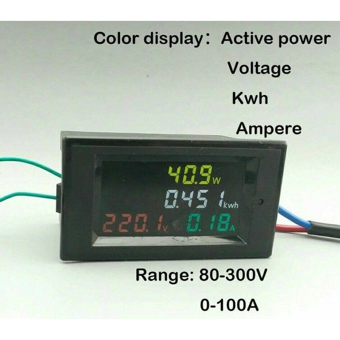 ENERGY METER AC MULTI COLOUR LCD 100 Ampere 300 Volt / VOLT AMPERE WATT METER 100A