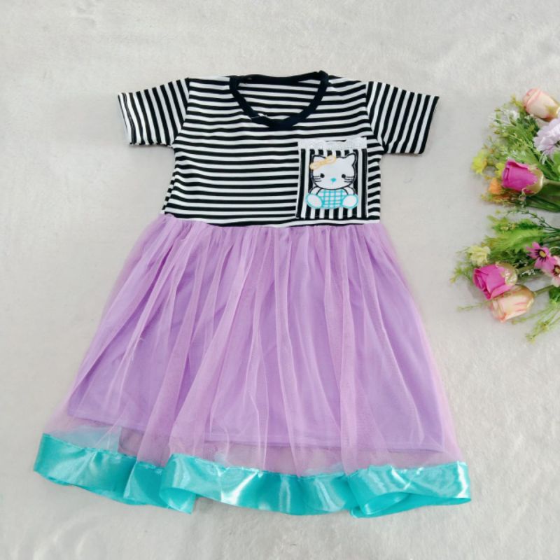 Dress anak 2 3 Tahun cewek perempuan gaun strip tutu HK SAKU sayuna