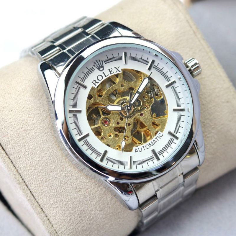 ROLEX AUTOMATIC | Bayar di tempat | COD | Logo Bawah | Jam Pria Skeleton Otomatis Matic Transparan