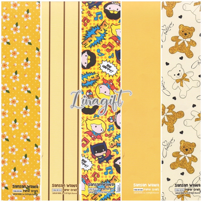 ( 5 Lembar ) YELLOW GOLD SANWA - KERTAS KADO EDISI KUNING EMAS  - GIFT WRAP PAPER SANSAN WAWA CLASSIC VINTAGE WARNA EUSTHATIC