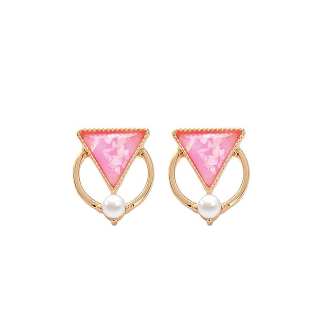 LRC AntIng Tusuk Fashion Geometric Shard Triangle Pearl Alloy Earrings K09871
