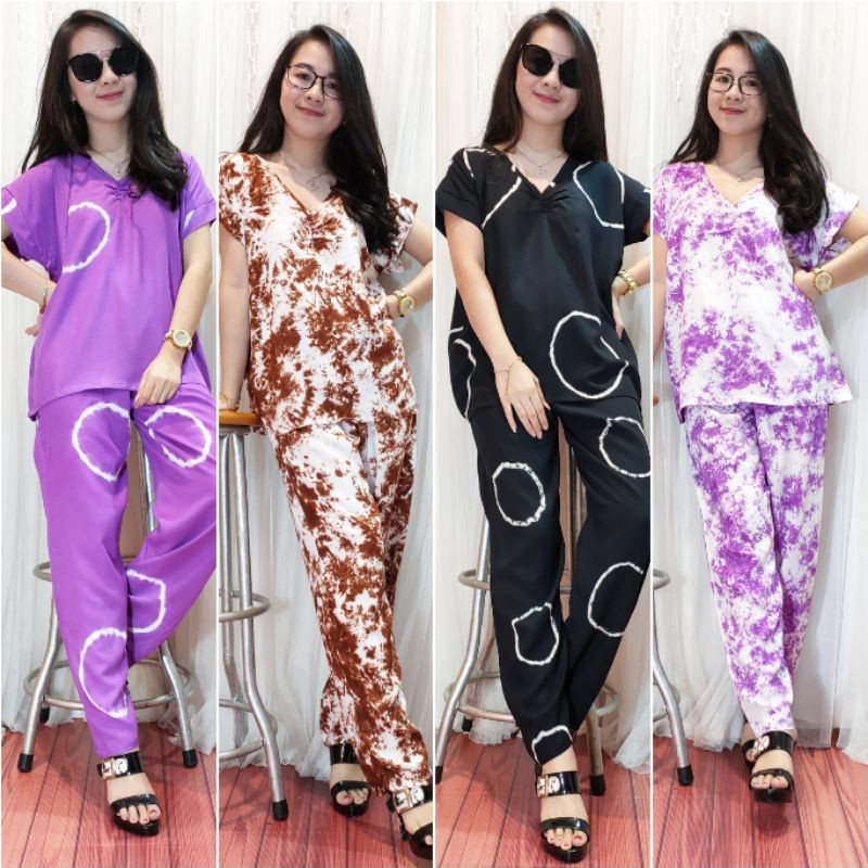 Set setcel setelan  celana  panjang  aneka motif baju  tidur  