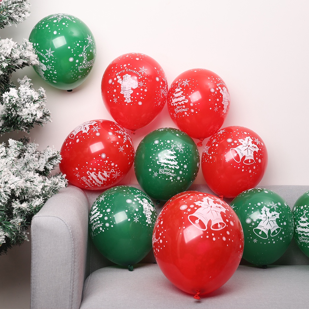 10pcs Balon Lateks Warna Merah Hijau Ukuran 10 Inch Untuk Dekorasi Pohon Natal