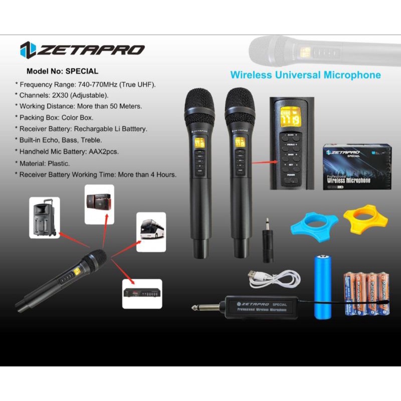 Mic Wireless Zetapro Spesial 2 Mic Pegang Werles Mikropon Wirles Mikrofon Original