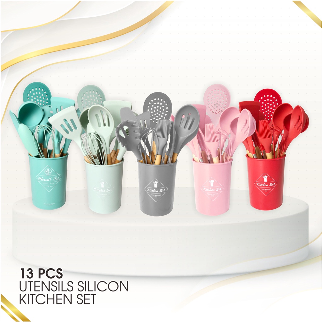 MURO 13 Pcs Spatula Sutil Utensil Set Silikon Silicone Tahan Panas Peralatan Masak