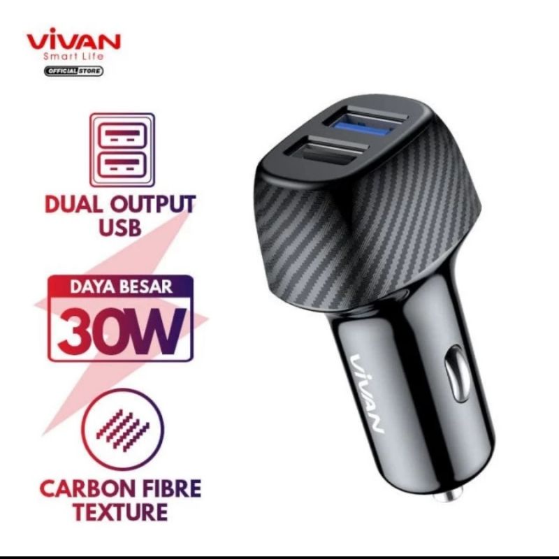 VIVAN Car Charger 30W Dual Port USB-A 3A Quick Charge 3.0 Black CC02Q