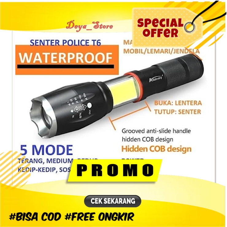 Senter Kepala Led Super Terang Jarak Jauh Ori Tahan Air 2000 200 Meter Senter Police Polisi Original