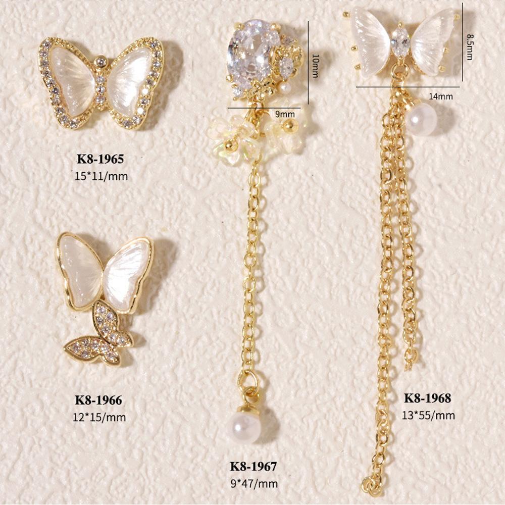 Needway   Kuku Seni Dekorasi Pesona DIY Beruang Liontin Tahun Baru Berlian Shiny Pearl Bow Nail Chains Jewelry