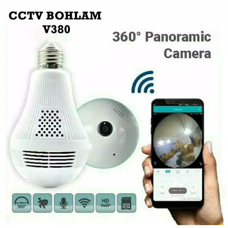 Kamera CCTV Bentuk Bohlam Panorama V 380 SPY Camera Hidden with alarm dan speaker