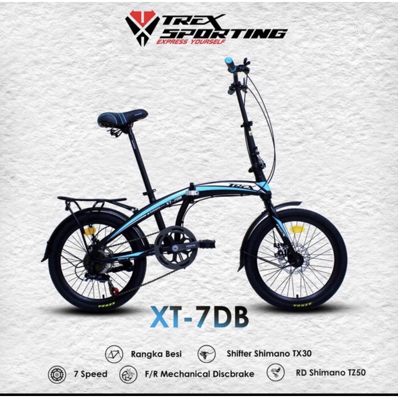 Sepeda Lipat TREX Sporting XT7DB 7speed 20 inch rem cakram shimano SNI garansi termurah kredit COD-2