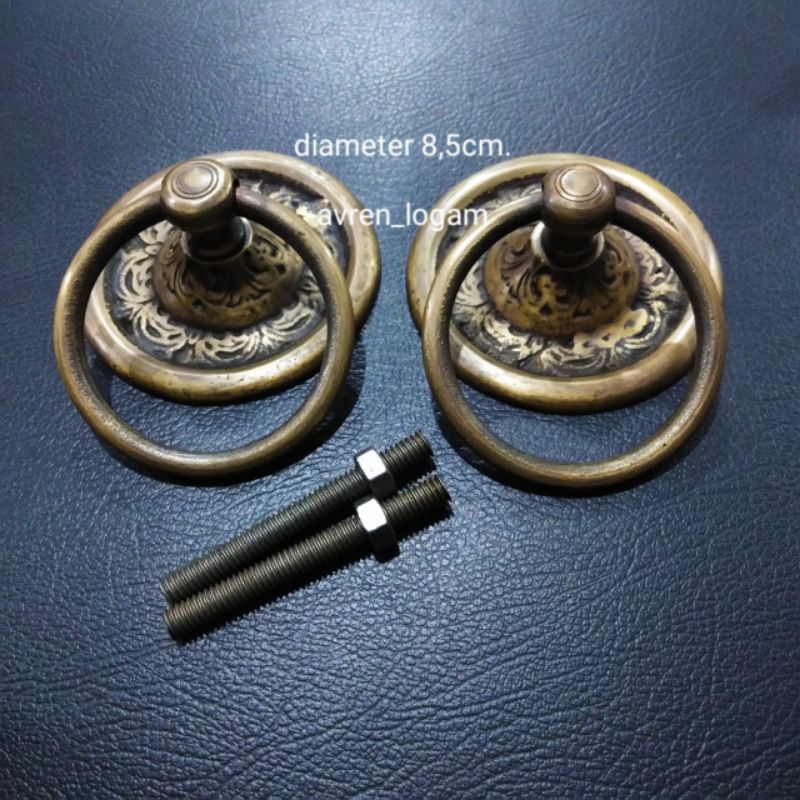 gagang pintu gebyok jendela kuningan antik 8,5cm.