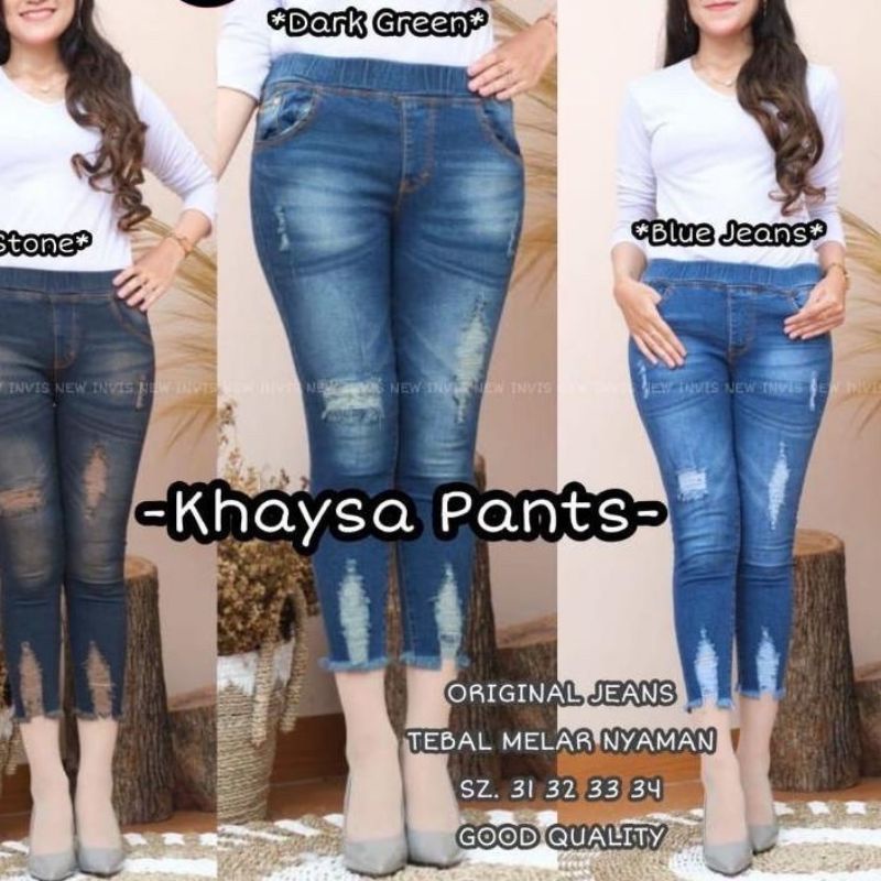 celana jeans jumbo wanita leging jeans sobek wanita pinggang kolor melar