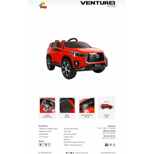 Mobil Mainan Anak Aki PMB 7288 Venturer Terbaru Licensed Toyota Rocking Mode