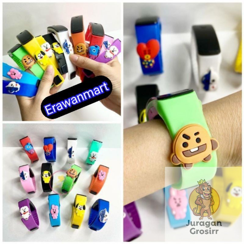 JG - JAM TANGAN BONEKA KARTUN LED ANTI AIR JAM LED BT21 BTS