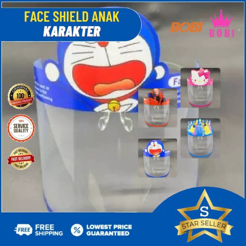 FACE SHIELD ANAK / MOTIF KARAKTER BERVARIASI / Doraemon - Spiderman - Hellokity - Princess