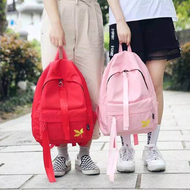 Ransel Sekolah SD SMP SMA Harajuku Pria Wanita Tas Travel Tahan Air Keren Pria Wanita Ransel Warna Solid Anak Perempuan Anak Laki-laki Tas Pelajar Wanita Lucu