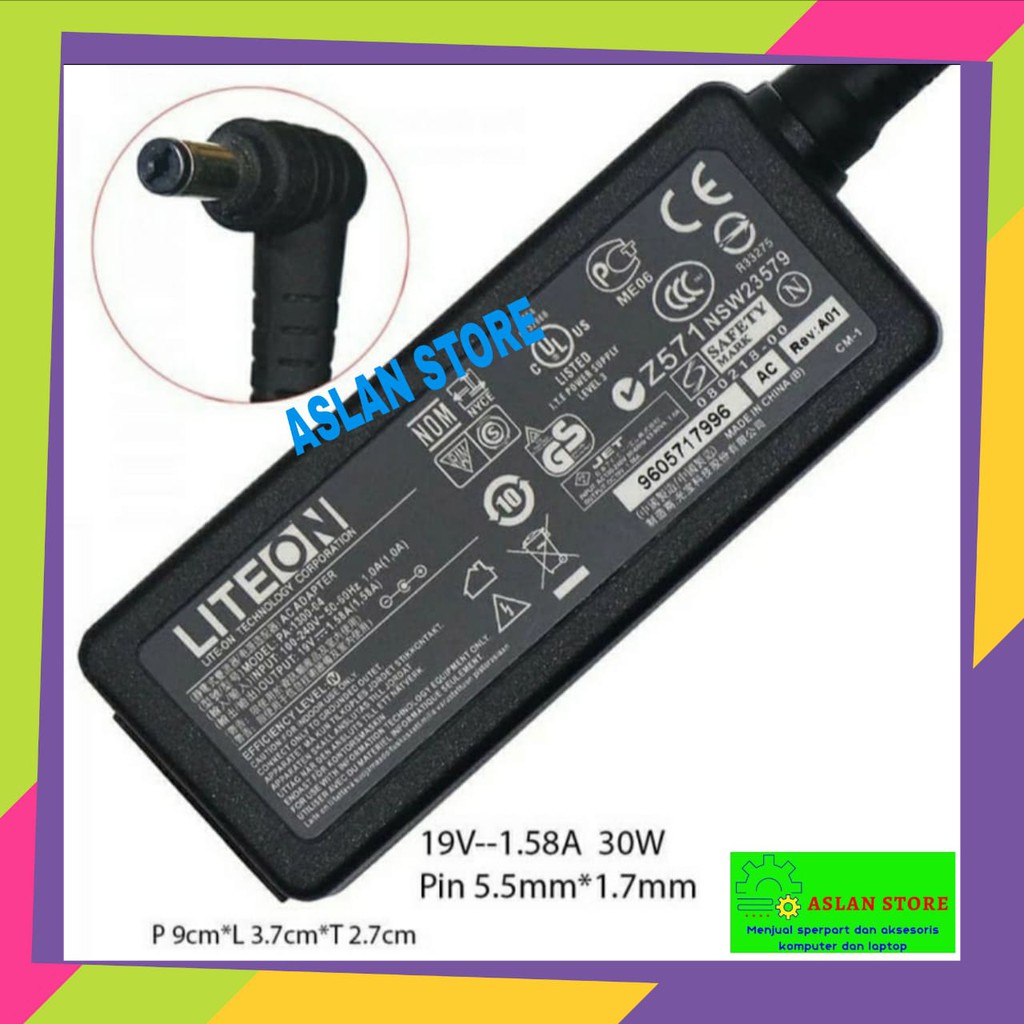 ADAPTOR CHARGER MINI 19V - 1.58A  5.5X1.7mm + FREE KABEL POWER