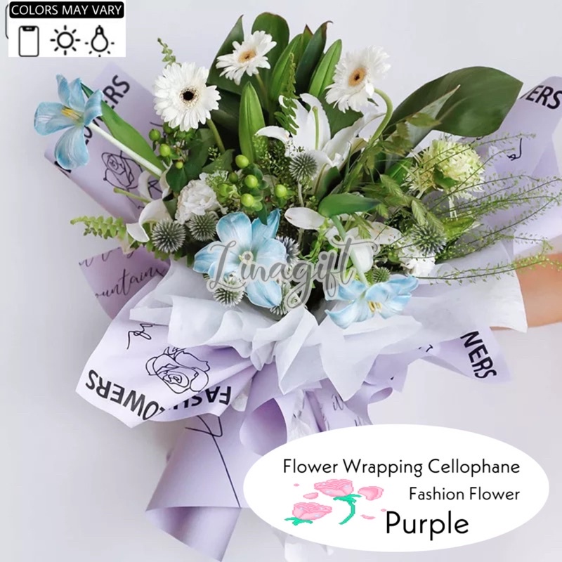 ( 5 Lembar ) FASHION FLOWER - FLOWER WRAPPING PAPER KOREAN PLASTIC CELLOPHANE KERTAS BUNGA / BUNGKUS BUKET - FLORIST ROMATIC CLASSIC ROMANTIS