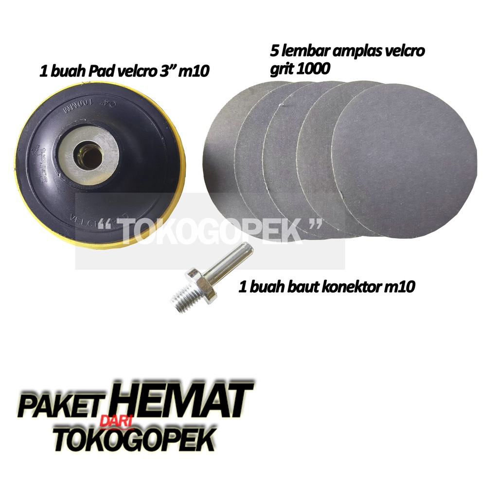 PAKET AMPLAS BULAT GRIT 1000 3 INCH - PAD VELCRO TEMPEL 3&quot;