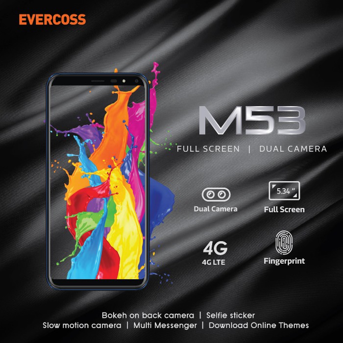 EVERCOSS M53 4G LTE 1GB/8GB FULL SCREEN DUAL CAMERA FINGERPRINT