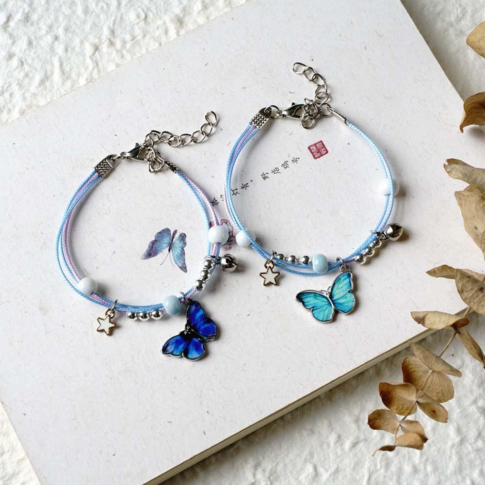 NEEDWAY Gelang Kupu-Kupu Biru Pesona Kreatif Perhiasan Fashion Hadiah Valentine'Day Adjustable Lucky String