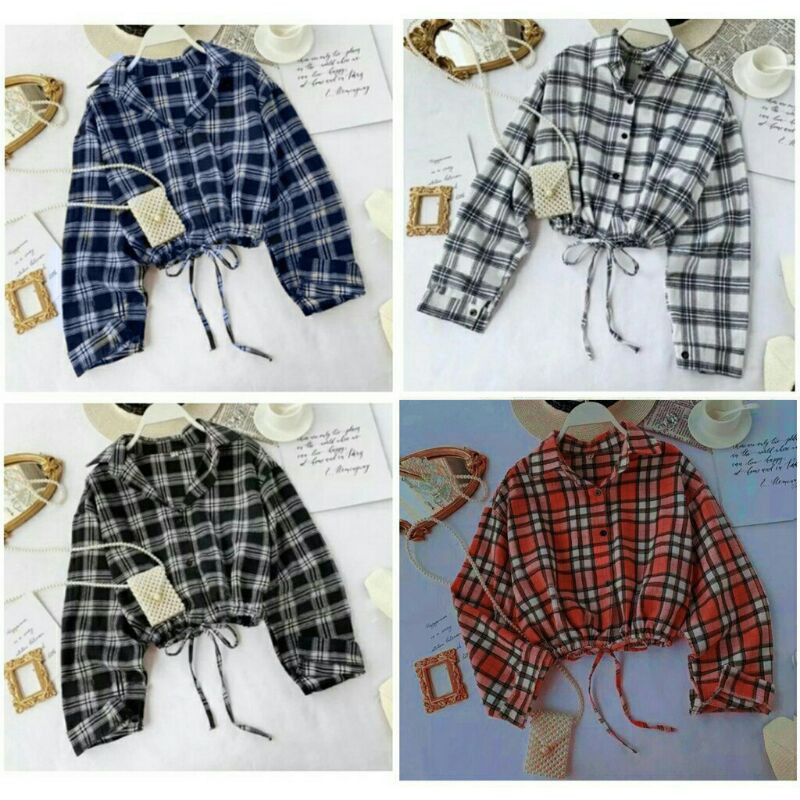 KEMEJA CROP TALI BAWAH / KEMEJA KOTAK WANITA / BAJU CROP