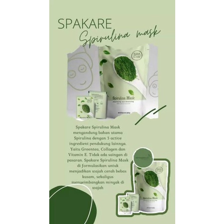 Spirulina original masker wajah - Masker Spirulina original - Masker wajah kemasan 5 sachet..