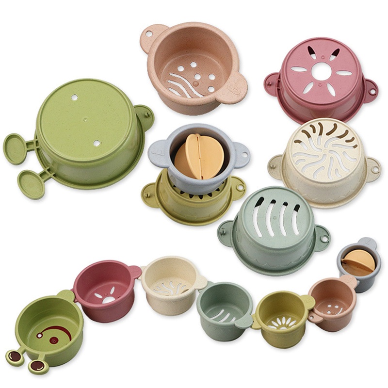 Mary 7Pcs Shower Mainan Bayi Susun Cangkir Bangunan Mainan Pasir Air Mainan Untuk w/Drain Bawah Edukasi Kamar Mandi Mainan Untuk In