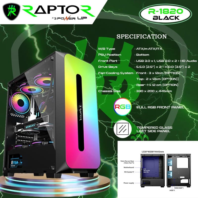 Casing Gaming Raptor 1820 RGB LED