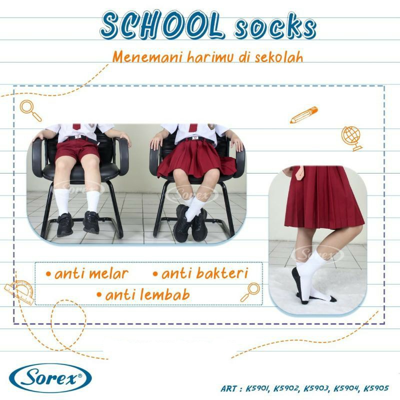 K959 - KAOS KAKI SOREX ANAK SEKOLAH TK - SMA ANEKA UKURAN