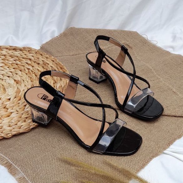 SW99 - Heels Kaca Tali wanita / Sandal Tali Hak kaca 5cm Karet Belakang AM-15