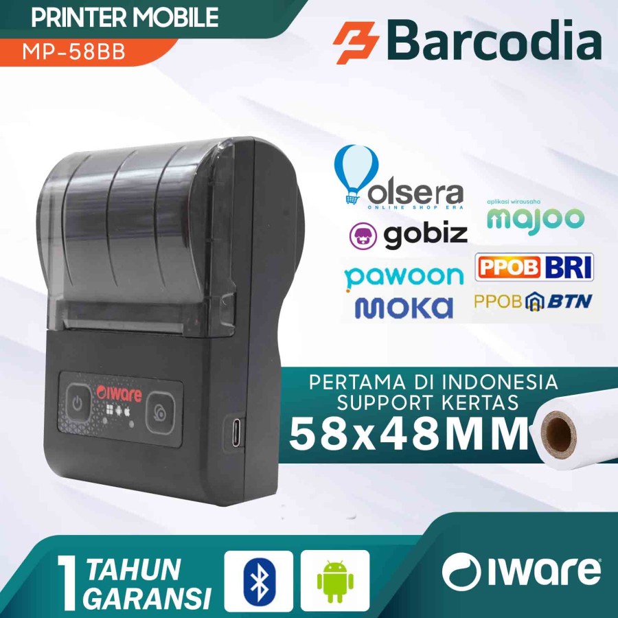 MOBILE PRINTER BLUETOOTH THERMAL STRUK KASIR IWARE MP-58BB - 2000MAH - PORTABLE PRINTER BLUETOOTH 58MM