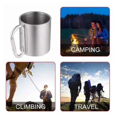 Cangkir Gunung Kopi Teh Carabiner Mug Polos Bahan Stainless Steel untuk Outdoor Camping Mug Cups