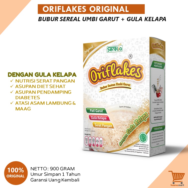 ORIFLAKES Sereal Umbi Garut ORIGINAL Sarapan Sehat Diet Solusi Maag - Asam Lambung - Asupan Diabetes - Kemasan Besar isi 900 gram