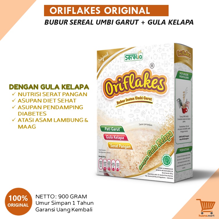 ORIFLAKES Sereal Umbi Garut ORIGINAL Sarapan Sehat Diet Solusi Maag - Asam Lambung - Asupan Diabetes - Kemasan Besar isi 900 gram