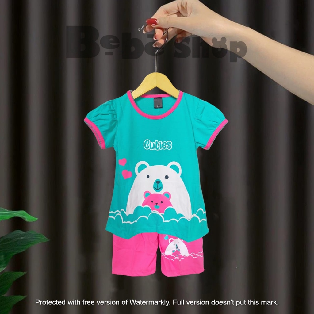 Setelan baju anak cewek karakter bear Cuties  usia  1 sampai 7 Tahun