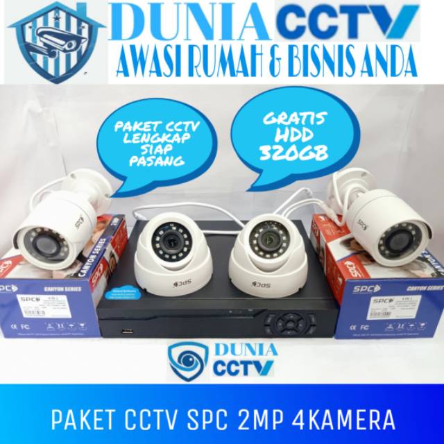 PAKET CCTV 4CH 4CAMERA SPC KOMPLIT TINGGAL PASANG( HDD 320 GB )