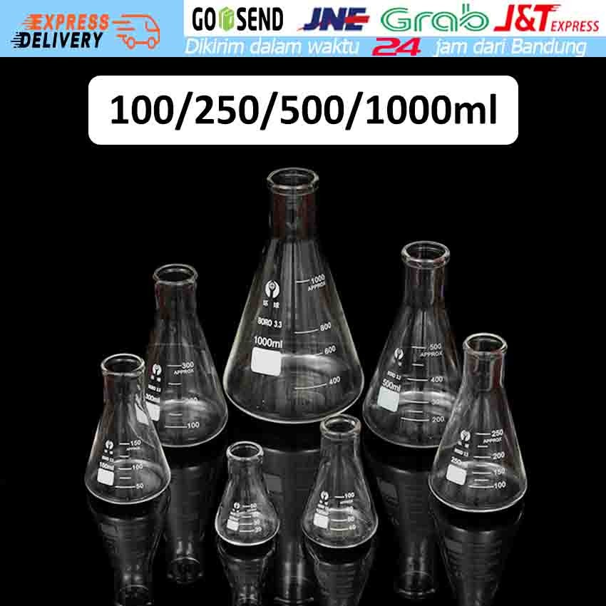 Jual Labu Erlenmeyer Erlenmeyer Flask Conical Glass Pyrex 100250500100 Ml Labu Erlenmeyer 5587