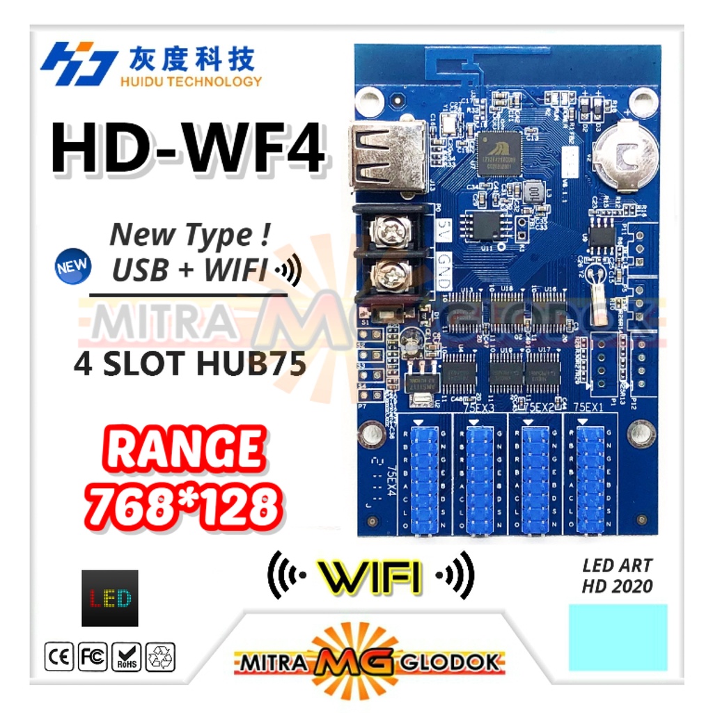 HUIDU CONTROLLER HD - WF4 RUNNING TEXT USB + WIFI KONTROLER RGB FULL COLOR HUB75 NEW MODEL 4 BARIS