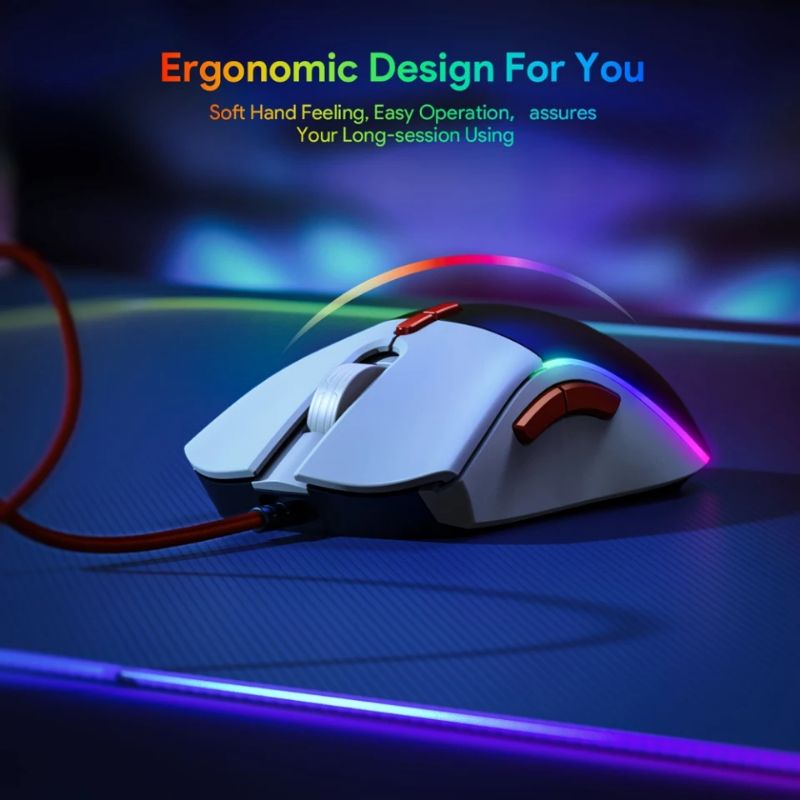 EKSA EM200 RGB Gaming Mouse Gamer 12000DPI USB Wired Programmable Gaming Mice 7 Buttons Tunable weights for PC with Spare cover