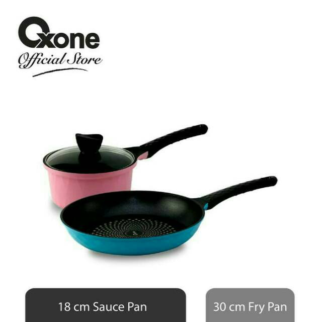 2Pcs Wajan Oxone Pink Pot &amp; Blue Fry Pan OX-1830SF Wajan Induksi