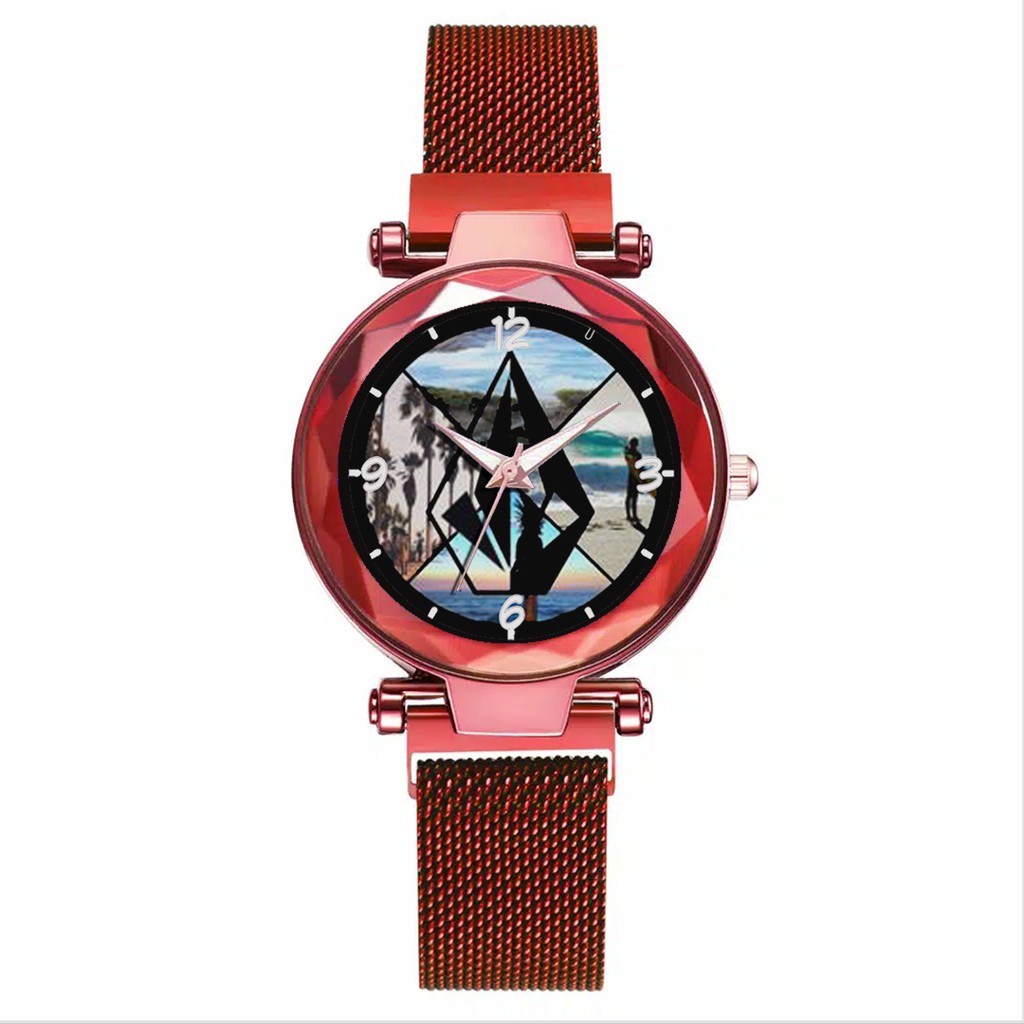 Jam Tangan Wanita Custom - VOLCOM MOTIF 2 Free Box &amp; Batre Cadangan