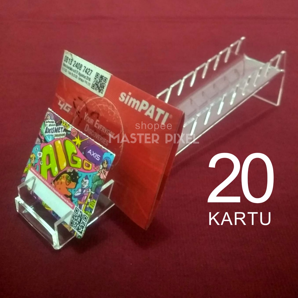 Rak tempat voucher data dan kartu perdana akrilik murah untuk konter pulsa